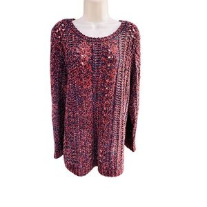 Soft Surroundings Windsor Park Open Knit Chenille Sweater Two Tone 2BU40 Large